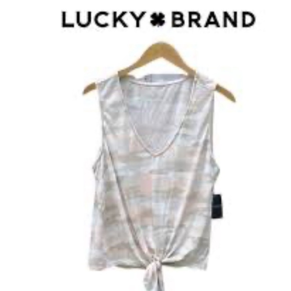 NWT Lucky Brand Peach Tan Camo Tie Front Tank Top V Neck - Picture 3 of 12
